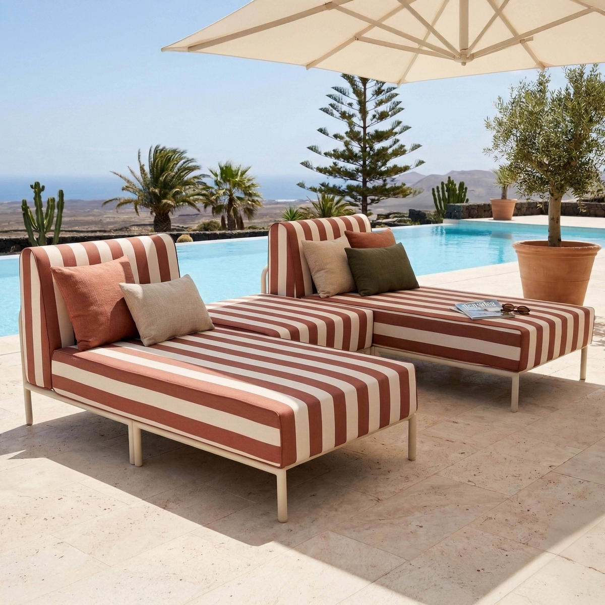GARTENSOFA mit 3 Sitzplätzen, Terrakotta - Rot, Textil (128/78/144cm) - Oviala