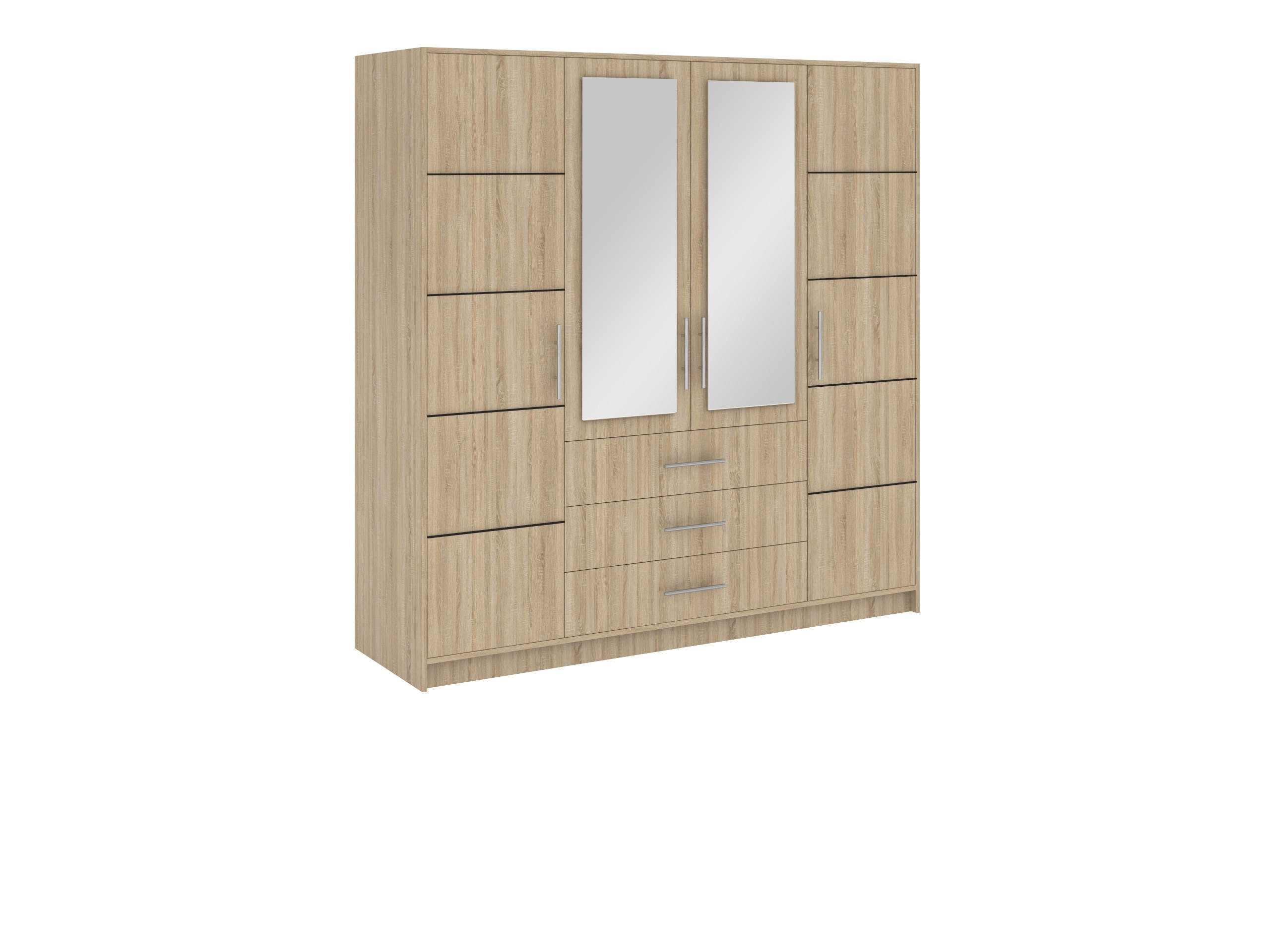 DREHTÜRENSCHRANK ELISE 196/200/57,5 cm 4-türig mit Spiegel Sonoma Eiche - Sonoma Eiche, Holzwerkstoff (196/200/57.5cm) - MASSENO