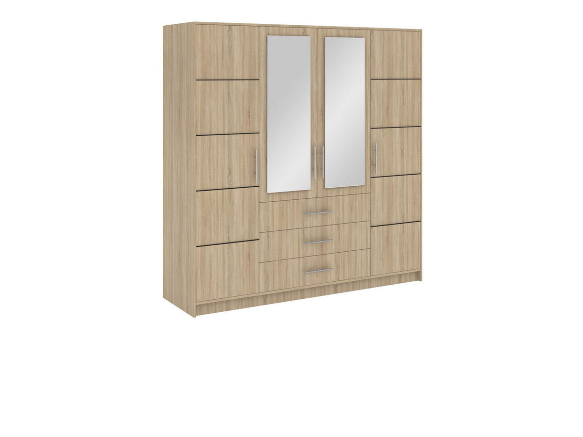 DREHTÜRENSCHRANK ELISE 196/200/57,5 cm 4-türig mit Spiegel Sonoma Eiche - Sonoma Eiche, Holzwerkstoff (196/200/57.5cm) - MASSENO