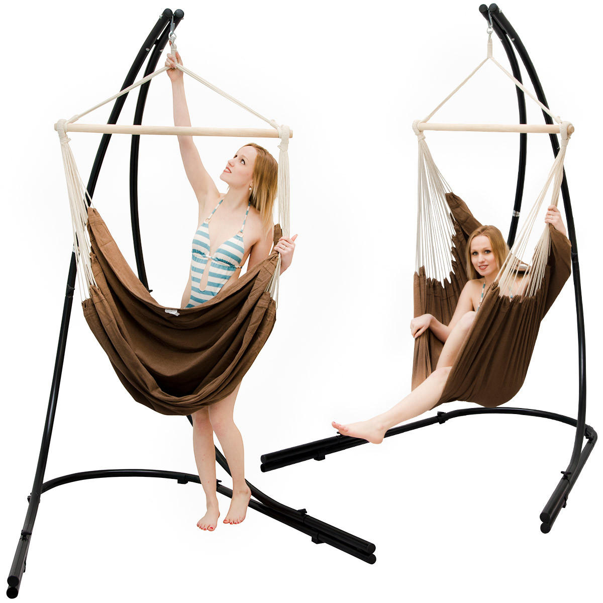 XL HÄNGESTUHL mit Gestell 210/140 cm , Braun/Schwarz - Braun, Textil (140/210/160cm) - Amanka