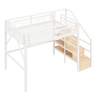 HOCHBETT 140/200 cm, Weiß mit LED-Lichtleiste und Stauraumtreppe - Weiß, Metall (140/200cm) - MIVRAY