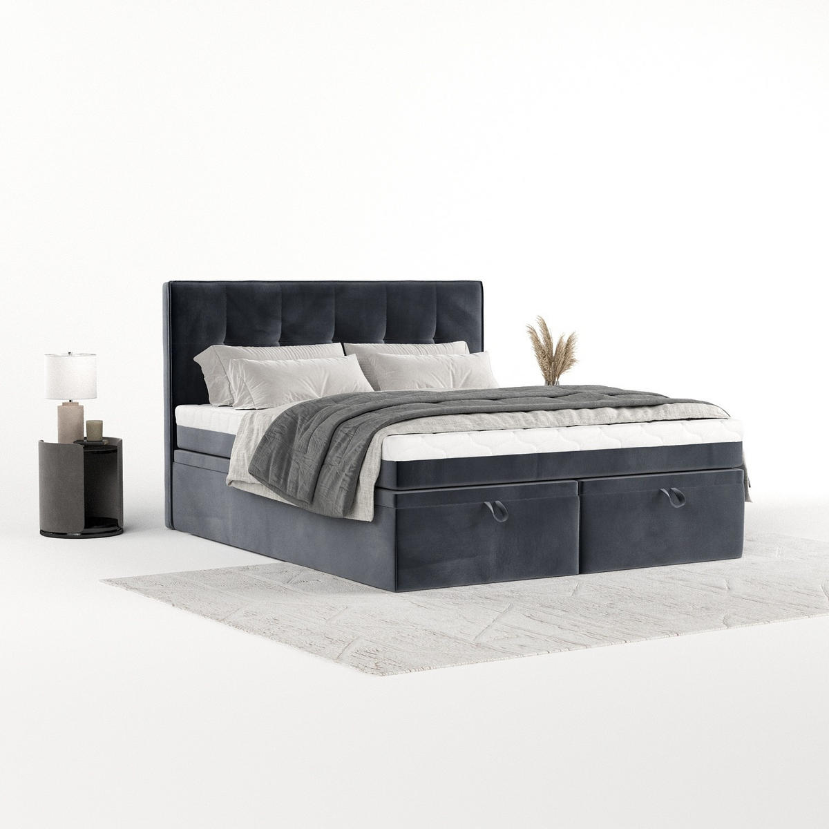 BOXBETT Arivo 200/200 cm Dunkelgrau im Kronos Stoff - Dunkelgrau/Schwarz, Holz/Holzwerkstoff (200/200cm) - AltaBeds