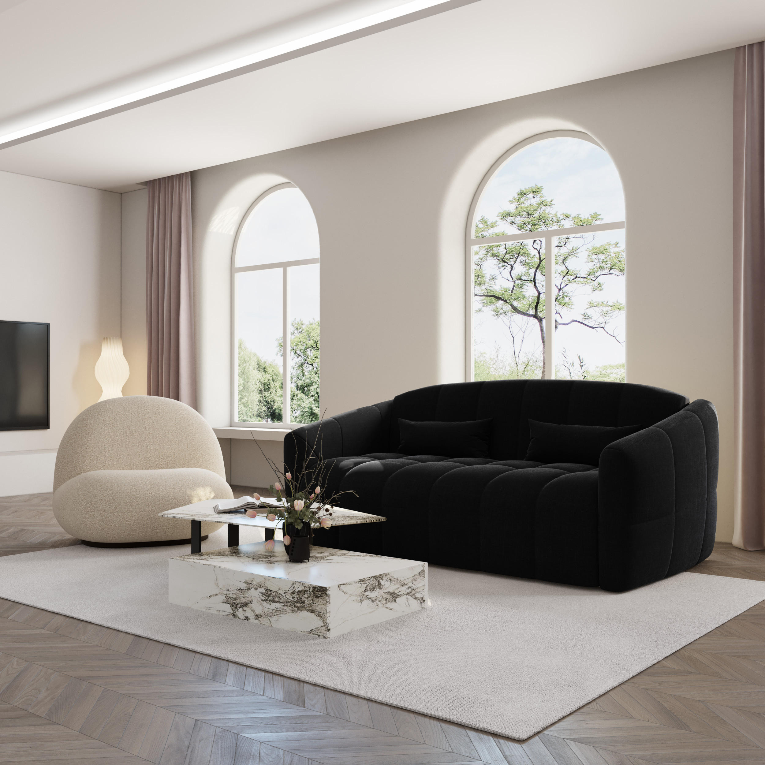 SCHLAFSOFA GERADE Samt Dunkles Anthrazit 205cm - Anthrazit, Textil (205/88/108cm) - Sia Home