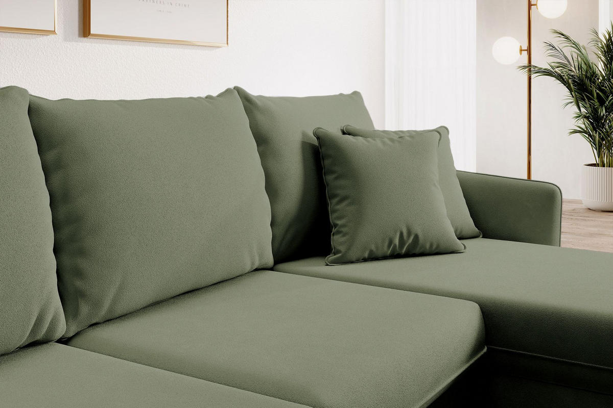 ECKSOFA Volio Salbeigrün Samt - Schwarz/Hellgrün, Textil/Metall (223/145cm) - Selsey