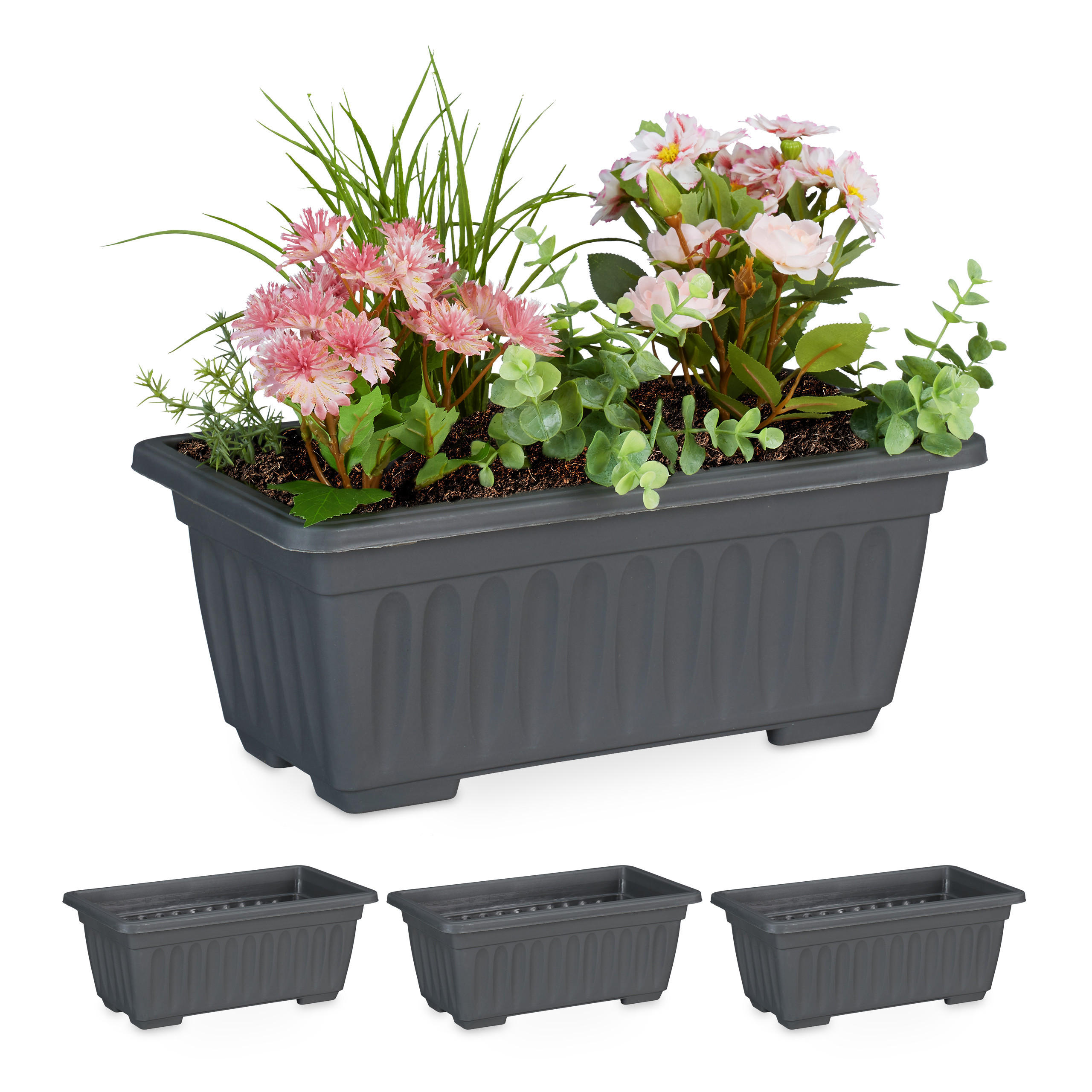 Relaxdays TRUHLÍK Antracitový 4dílná-sada plast 34 cm