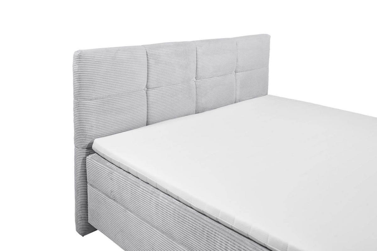 BOXBETT Breitcord, 7-Zonen-Tonnentaschen-Federkernmatratze, HR-30 Topper, Bettkasten - Hellgrau/Schwarz, Holz/Kunststoff (180/200cm) - ed exciting design