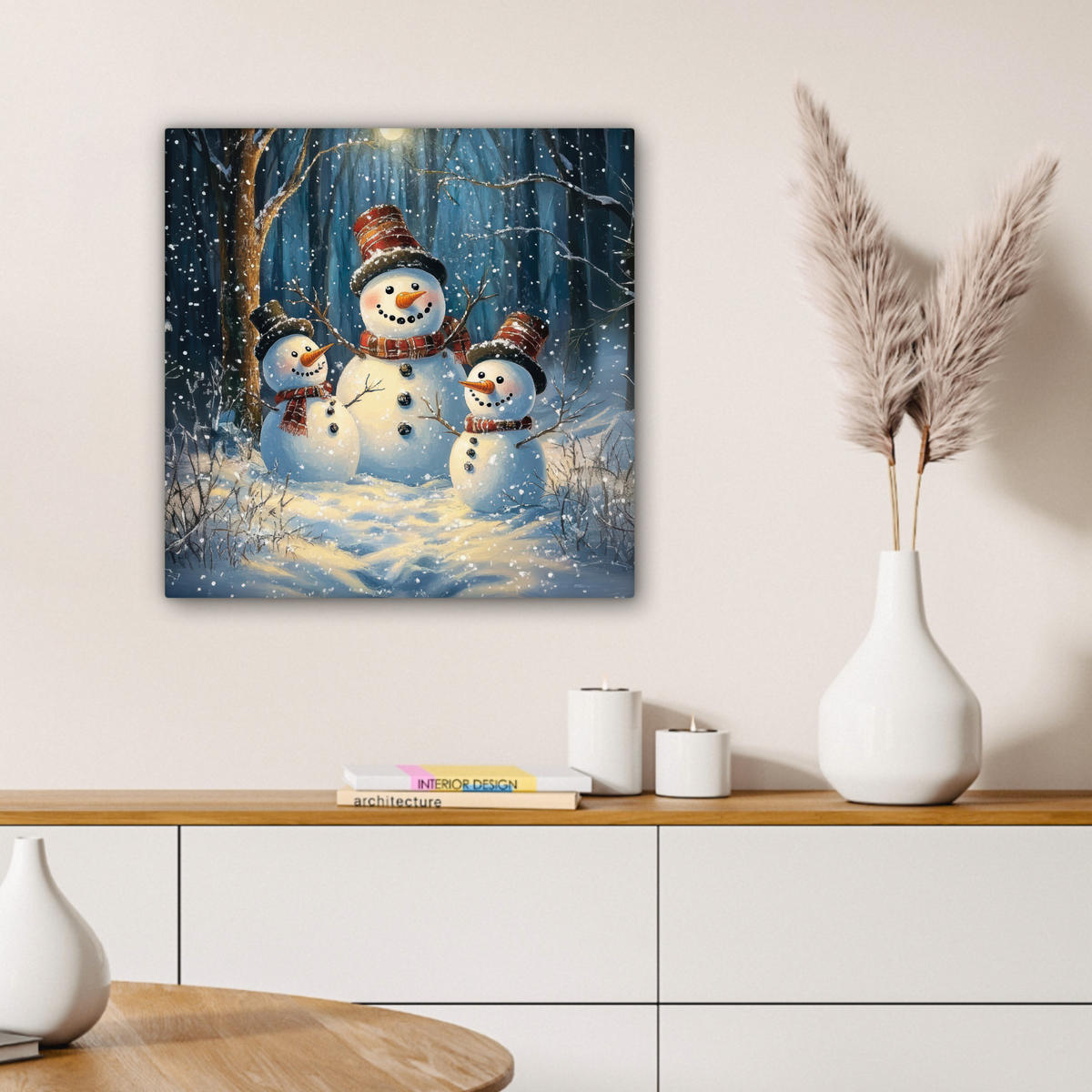 LEINWANDBILD Schneemann - Schnee - Winter - Wald 50x50 cm - Hellblau, Textil (50/50cm) - MuchoWow