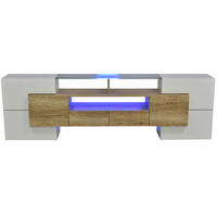 TV komoda 200/35/60 cm bijelo-prirodna od MDF-a s LED rasvjetom i velikim prostorom za odlaganje - bijela, drvni materijal (200/60/35cm) - OKWISH