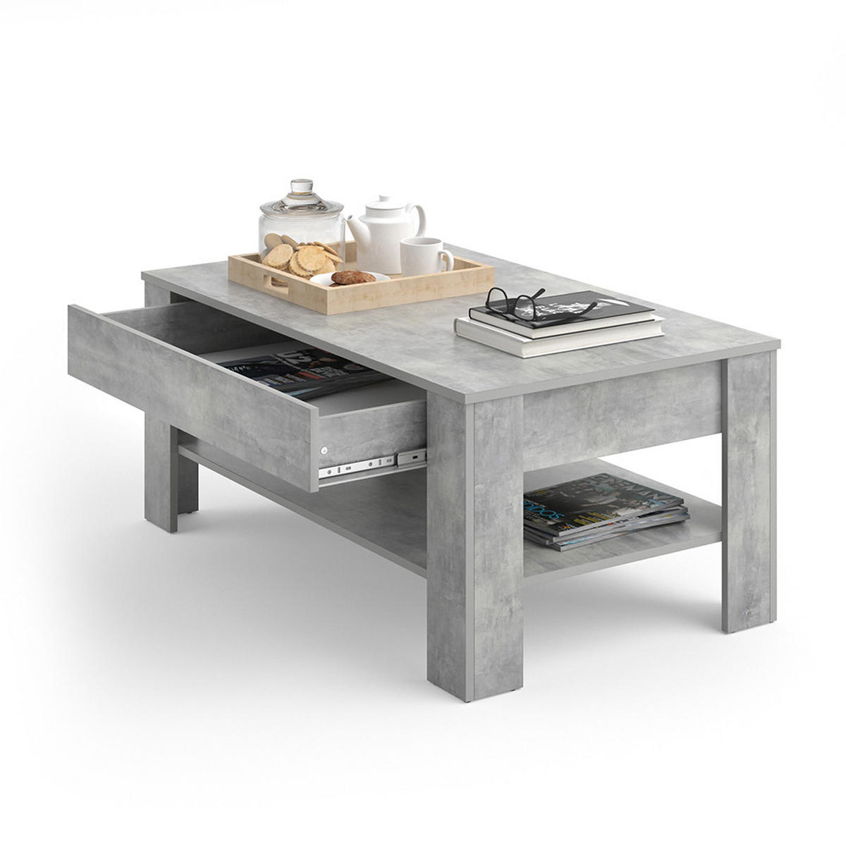 COUCHTISCH Milan Beton 92.2 x 65 cm - Grau, Holzwerkstoff (65/92.2/48cm) - Vicco