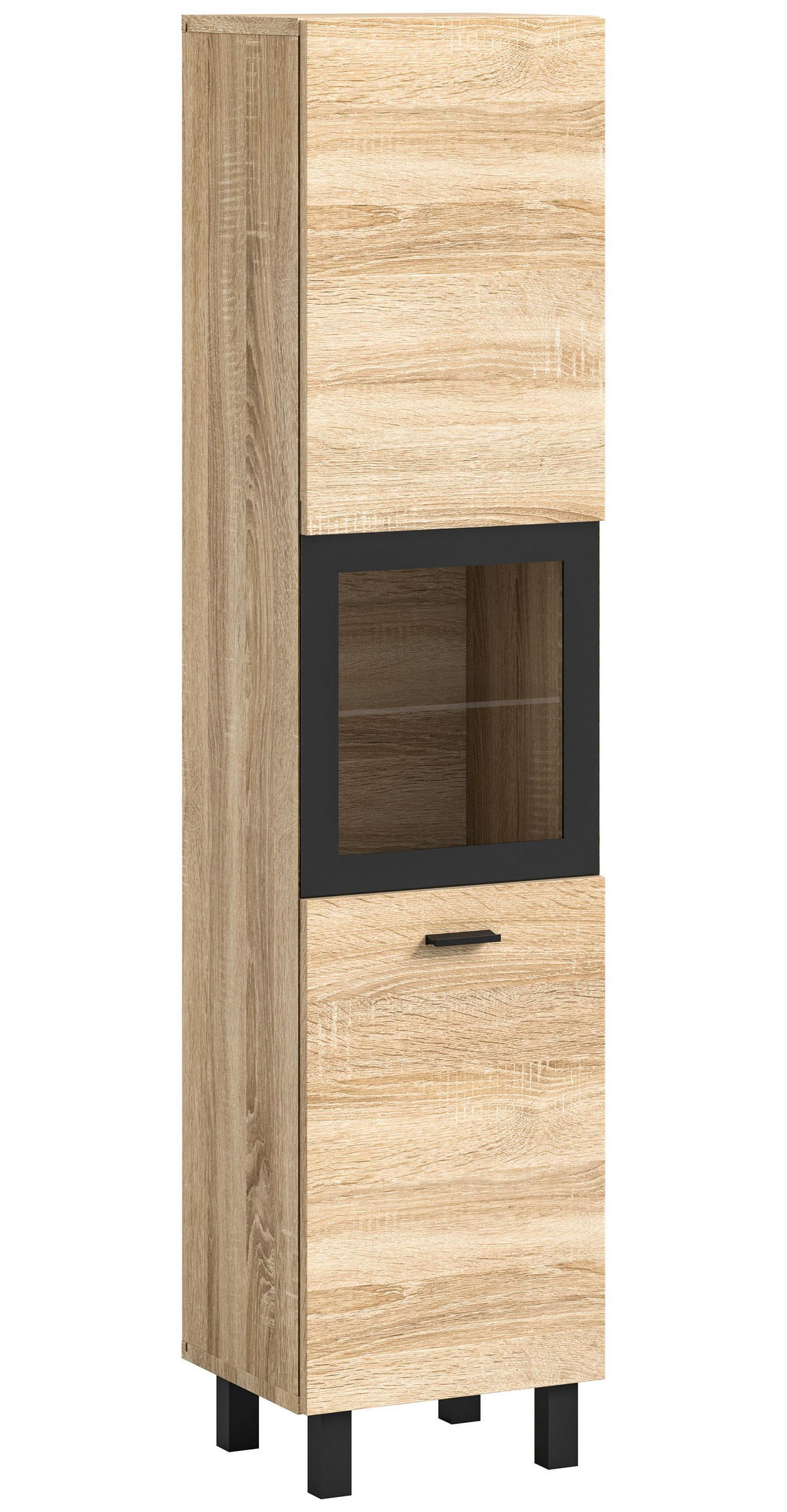BADSCHRANK Boston/Tampa Bad in Eiche Sonoma Nachbildung und schwarz B/H/T: 30x125x29 cm - Sonoma Eiche, Holzwerkstoff (30/125/29cm)