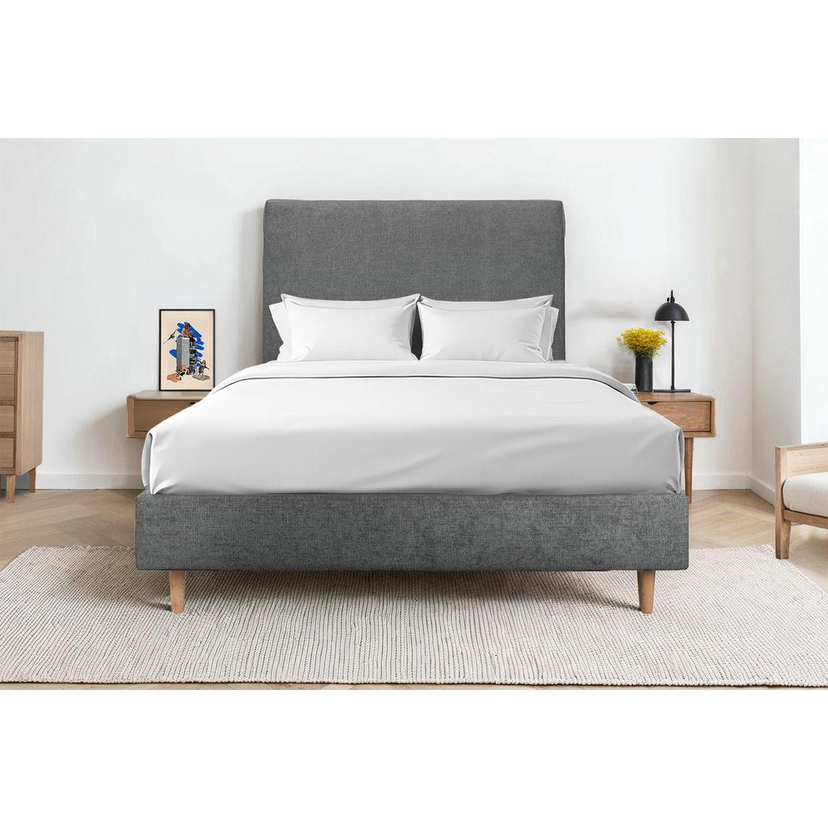 KOPFTEIL gepolstertes – Anthrazitgrauer Stoff - 200 cm - Anthrazit/Beige, Karton/Holz (200/120/10cm) - Sommeil de Plomb