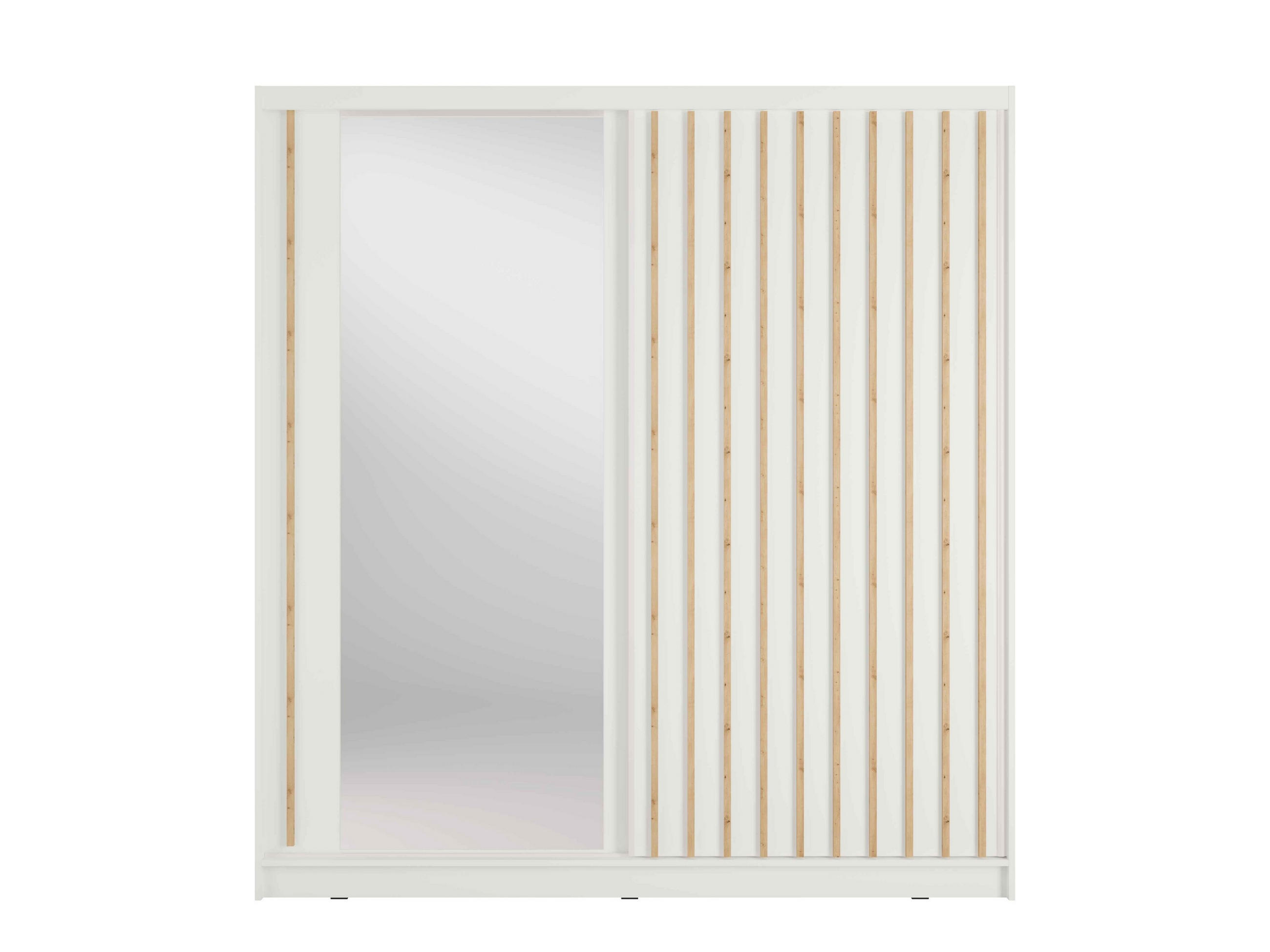 SCHWEBETÜRENSCHRANK VEYDAR 205/215/62cm 2-türig mit Spiegel Weiß - Weiß, Holzwerkstoff (205/215/62cm) - MASSENO