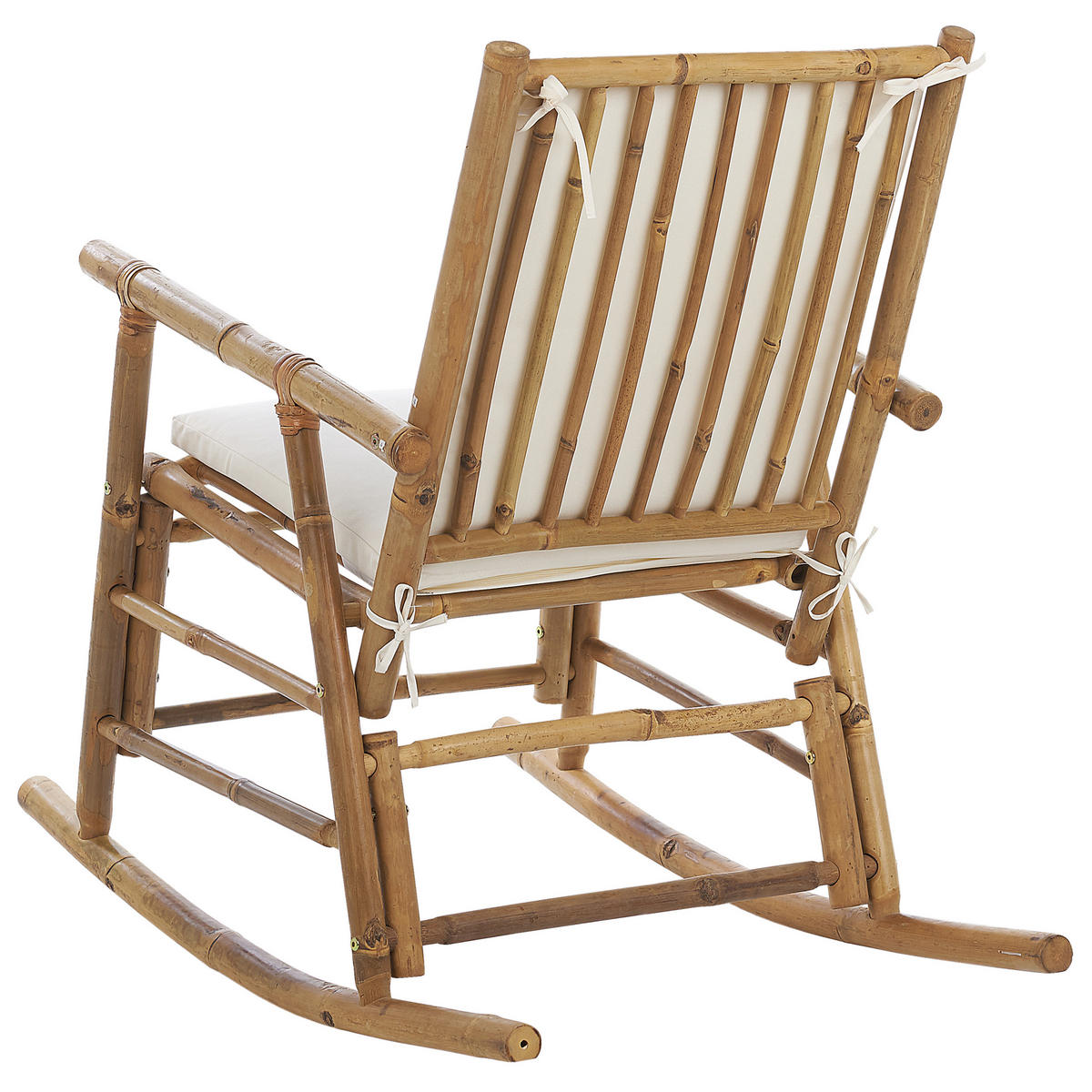 SCHAUKELSTUHL Bambusholz hellbraun Auflage cremeweiß Frigole - Hellbraun/Weiß, Holz (56/87/42cm) - Beliani