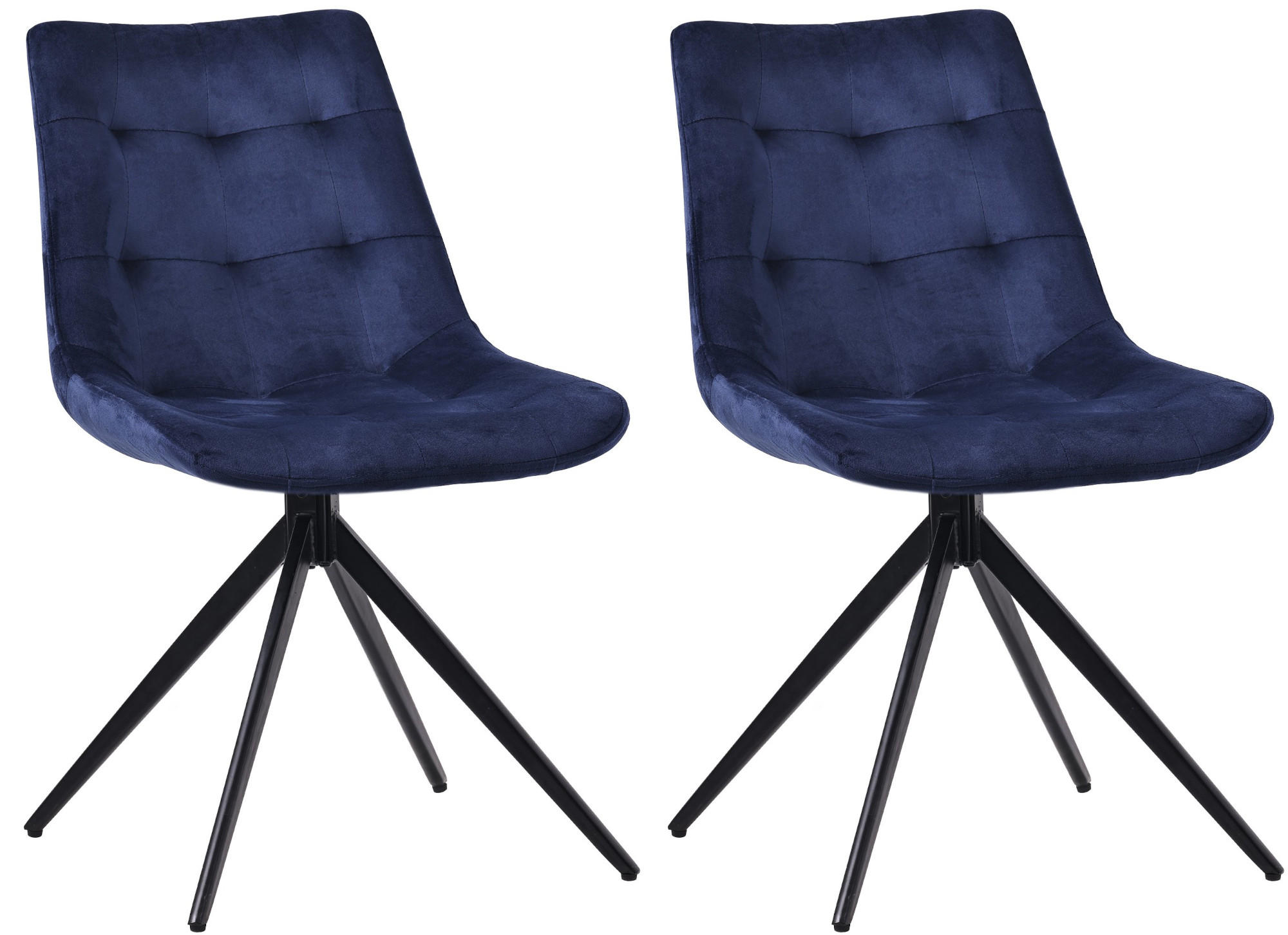 DREHSTUHL 2er Set Samt Dunkelblau - Schwarz/Dunkelblau, Textil/Metall (48/82/56cm) - CLP
