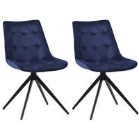 DREHSTUHL 2er Set Samt Dunkelblau - Schwarz/Dunkelblau, Textil/Metall (48/82/56cm) - CLP