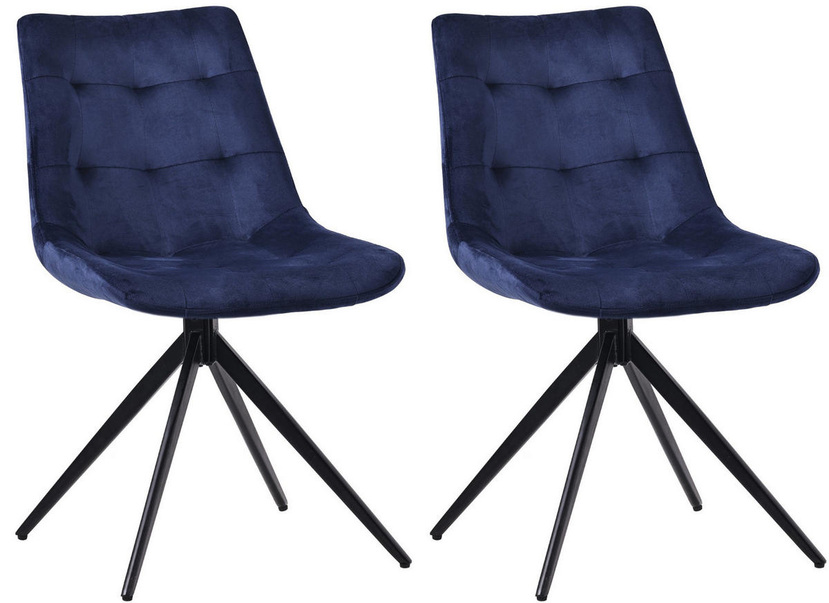 DREHSTUHL 2er Set Samt Dunkelblau - Schwarz/Dunkelblau, Textil/Metall (48/82/56cm) - CLP
