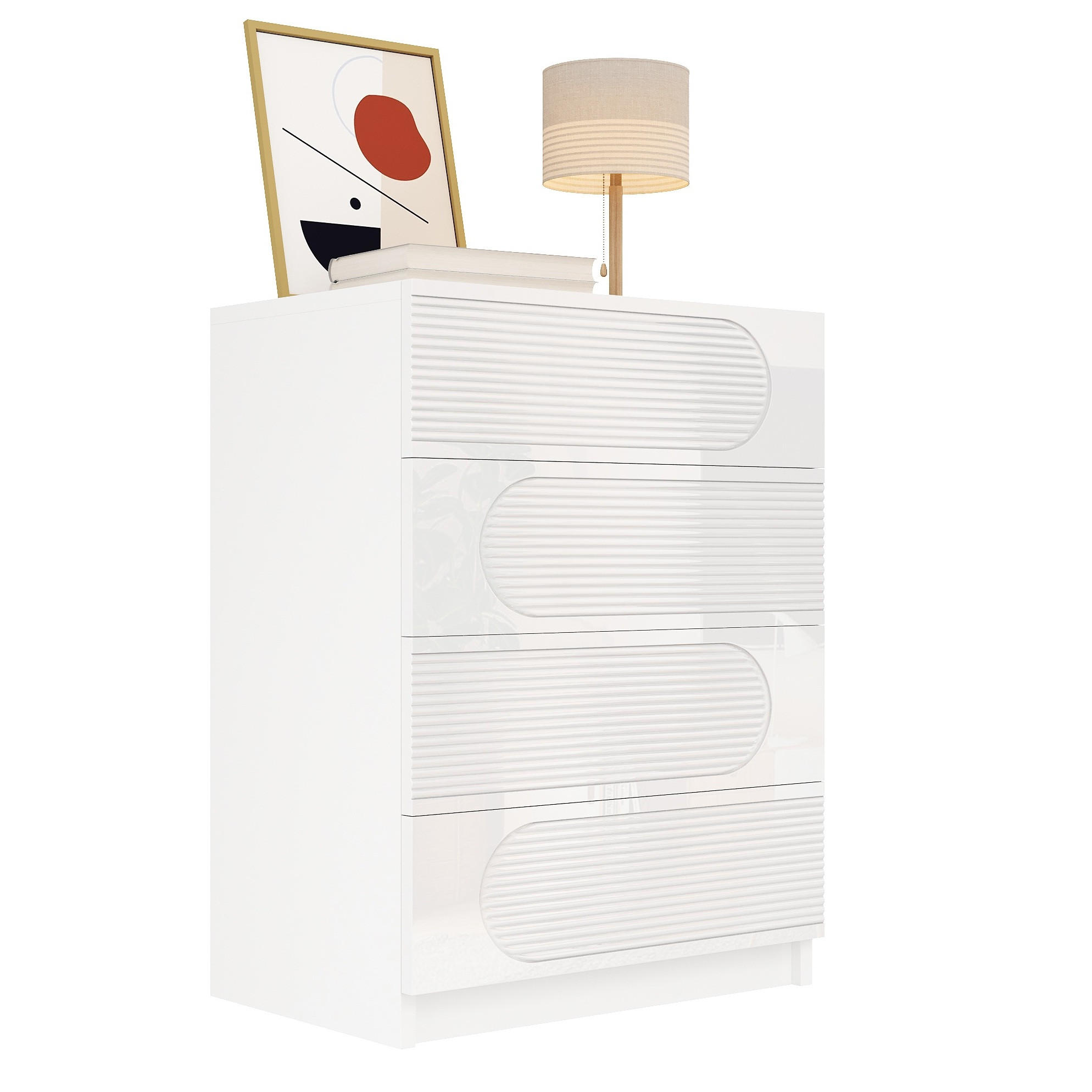 KOMMODE 60/38,5/85 cm mit 4 Schubladen – weiss, Hochglanz-Fronten - Weiß, Holzwerkstoff (60/85/38.5cm) - BEAOK