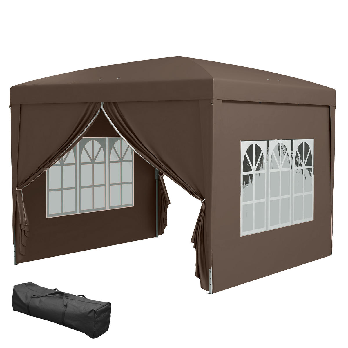 PAVILLON DE-07434 mit 4 Seitenwänden und UV-Schutz, 3x3 m Kaffee - Mokka, Textil/Metall (295/258/295cm) - ComfortXL
