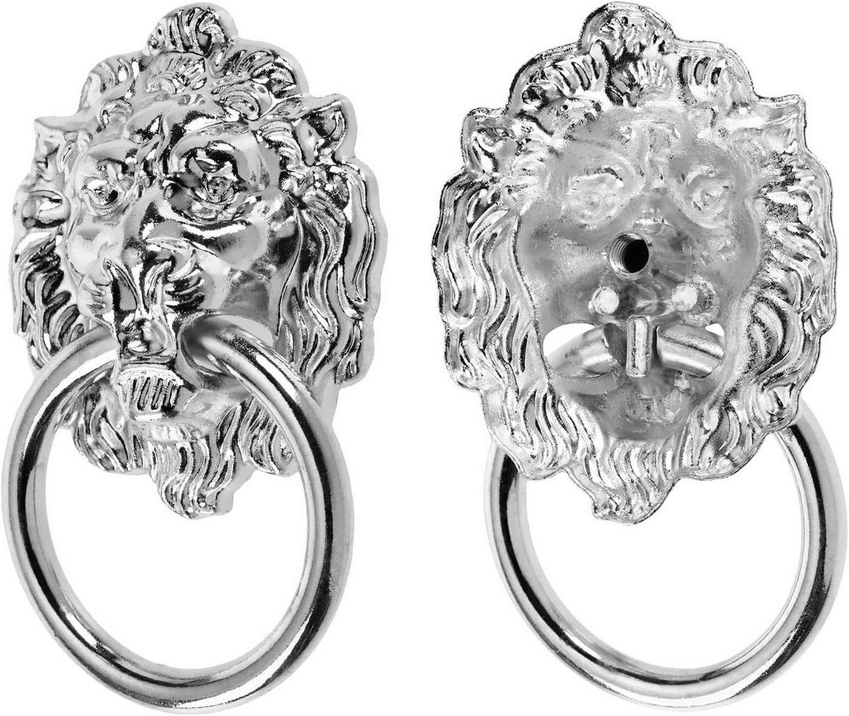 SCHRANKKNOPF Löwenkopf 6er-Set Zinklegierung - Silberfarben, Metall (4.2/3/6.9cm)