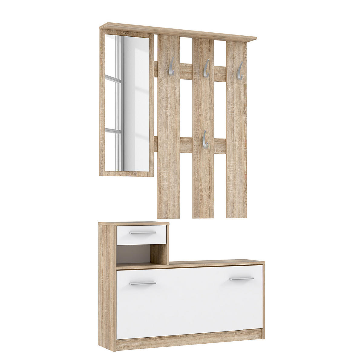 KOMPAKTGARDEROBE - Eichefarben/Weiß, Holzwerkstoff/Kunststoff (98/180/25cm) - home24