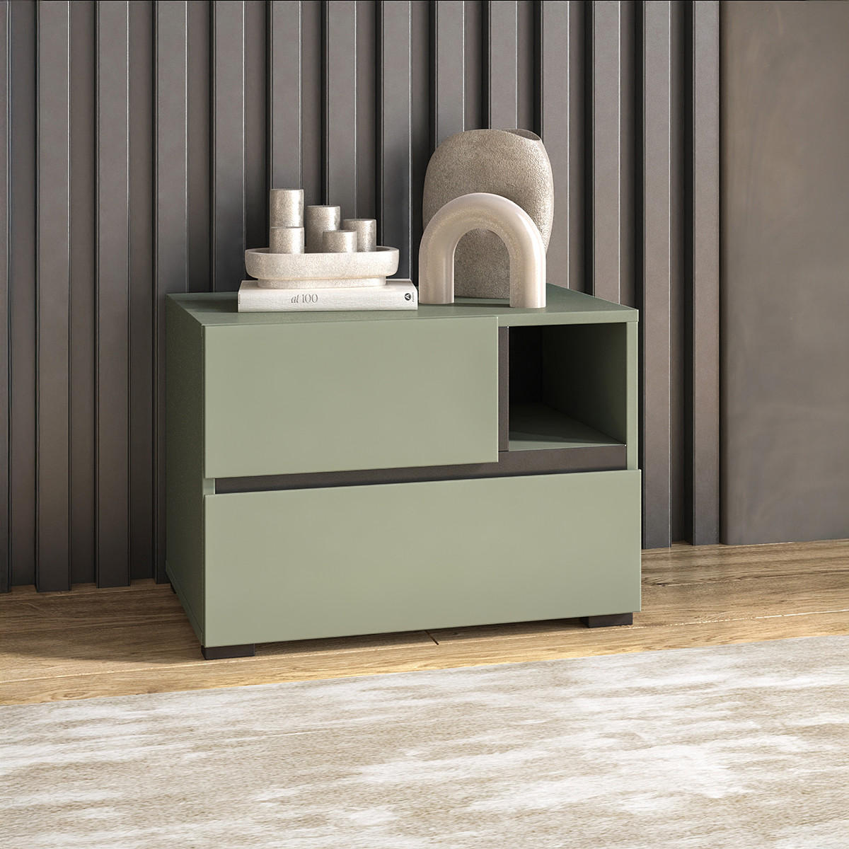 NOČNÍ STOLEK Lilia Zelená - zelená barva, kompozitní dřevo (55/40/40cm) - Petits-meubles