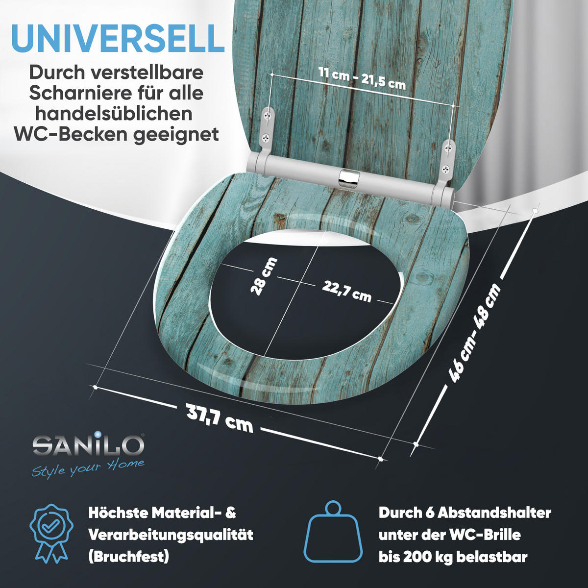 WC-SITZ mit Absenkautomatik & Top Fix Lumber - Türkis, Holzwerkstoff (37.7/5.5/48cm) - Sanilo
