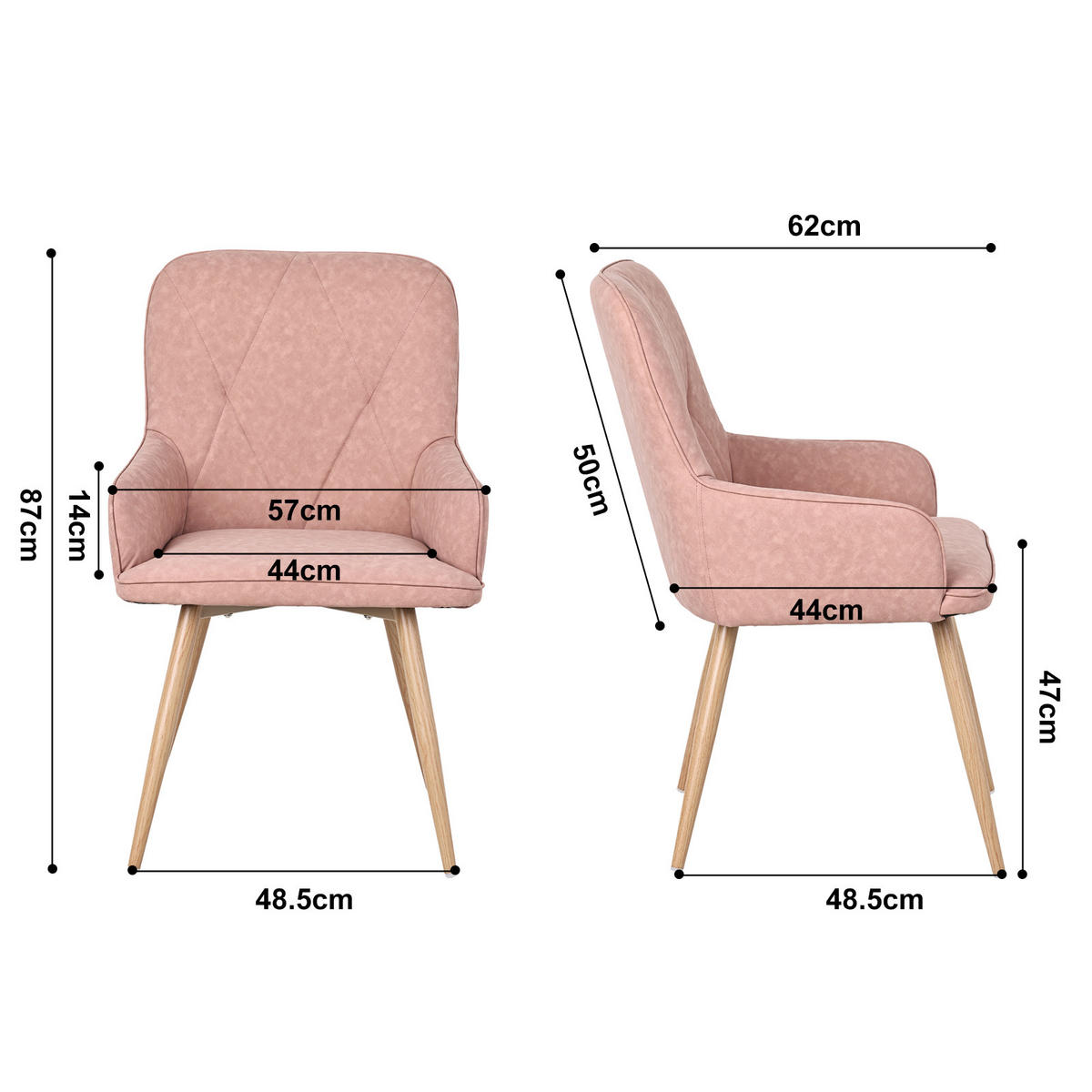 ARMLEHNSTUHL-SET 2 Stück in Lederlook(YZ3) - Pink, Textil (57/87/62cm) - HOMAVO