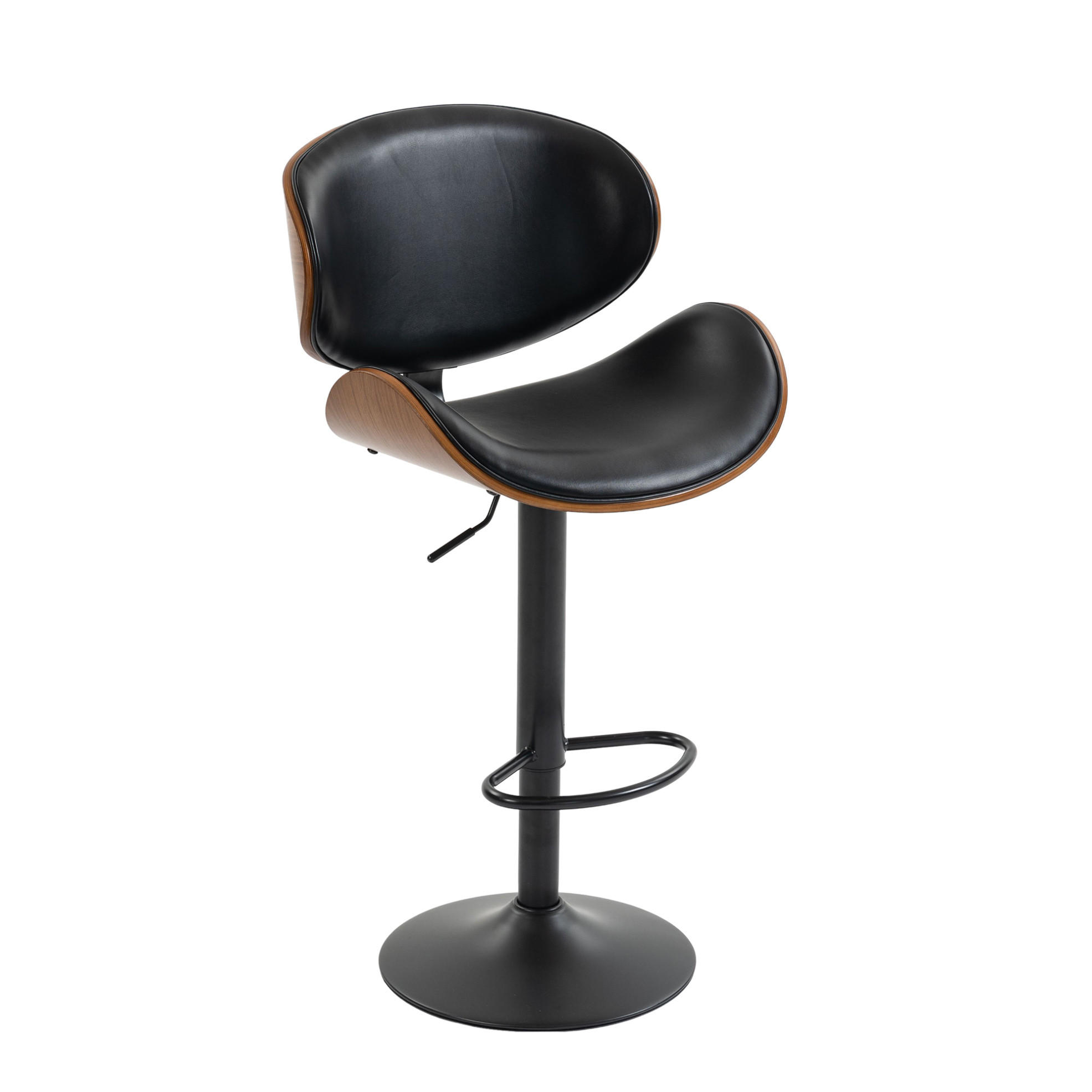 BARHOCKER drehbar höhenverstellbar 2er-Set PU-Leder Schwarz - Schwarz, Metall (50/93/51cm) - Meubliv