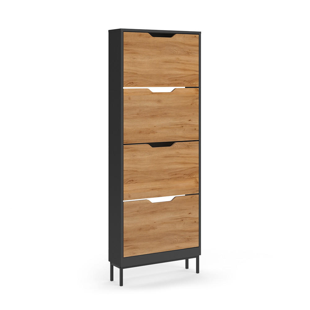 SKOTIPPARE Luca, antracit/Goldkraft ek, 59x157.5 cm med 4 lutbara fack Antracit, Honungsek 157.5/59/17 cm