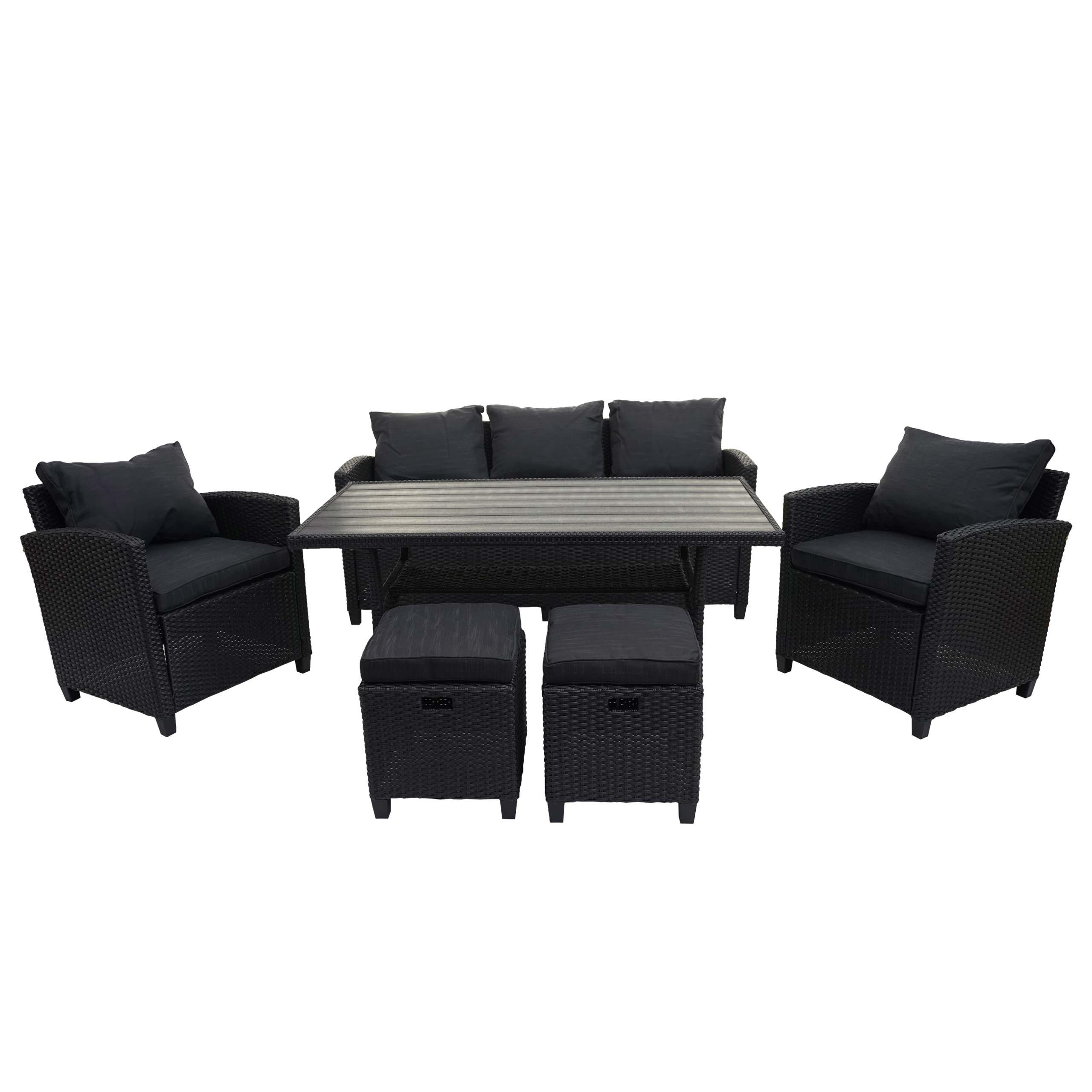 POLY-RATTAN GARNITUR Schwarz - Schwarz, Kunststoff - MCW