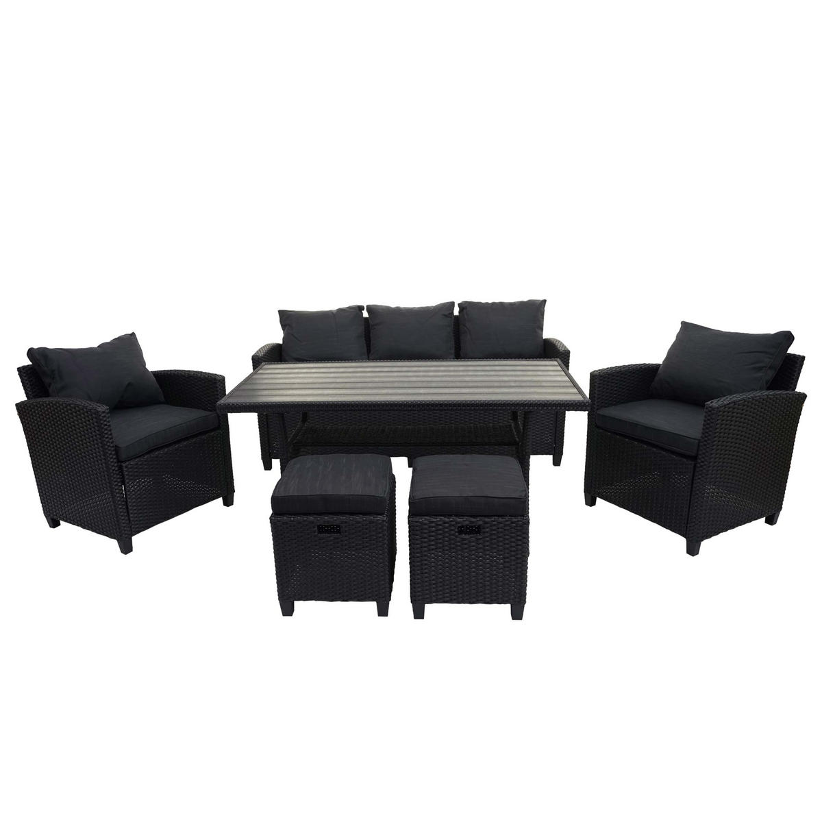 POLY-RATTAN GARNITUR Schwarz - Schwarz, Kunststoff - MCW