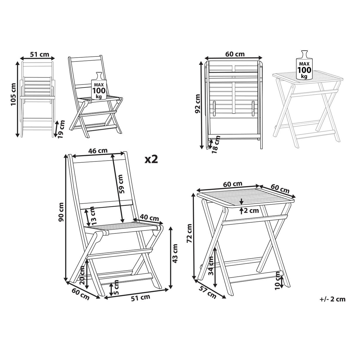 BISTRO-SET 2-Sitzer Heller Holzfarbton Paraggi - Hellbraun, Holz - Beliani