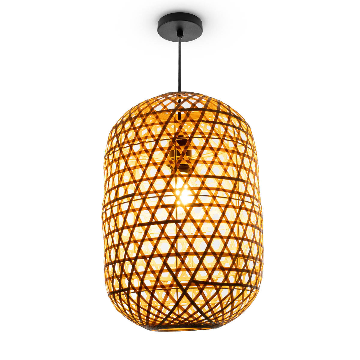 PENDELLEUCHTE Punu - Beige/Schwarz, Holz (30/30/43cm) - Paco Home