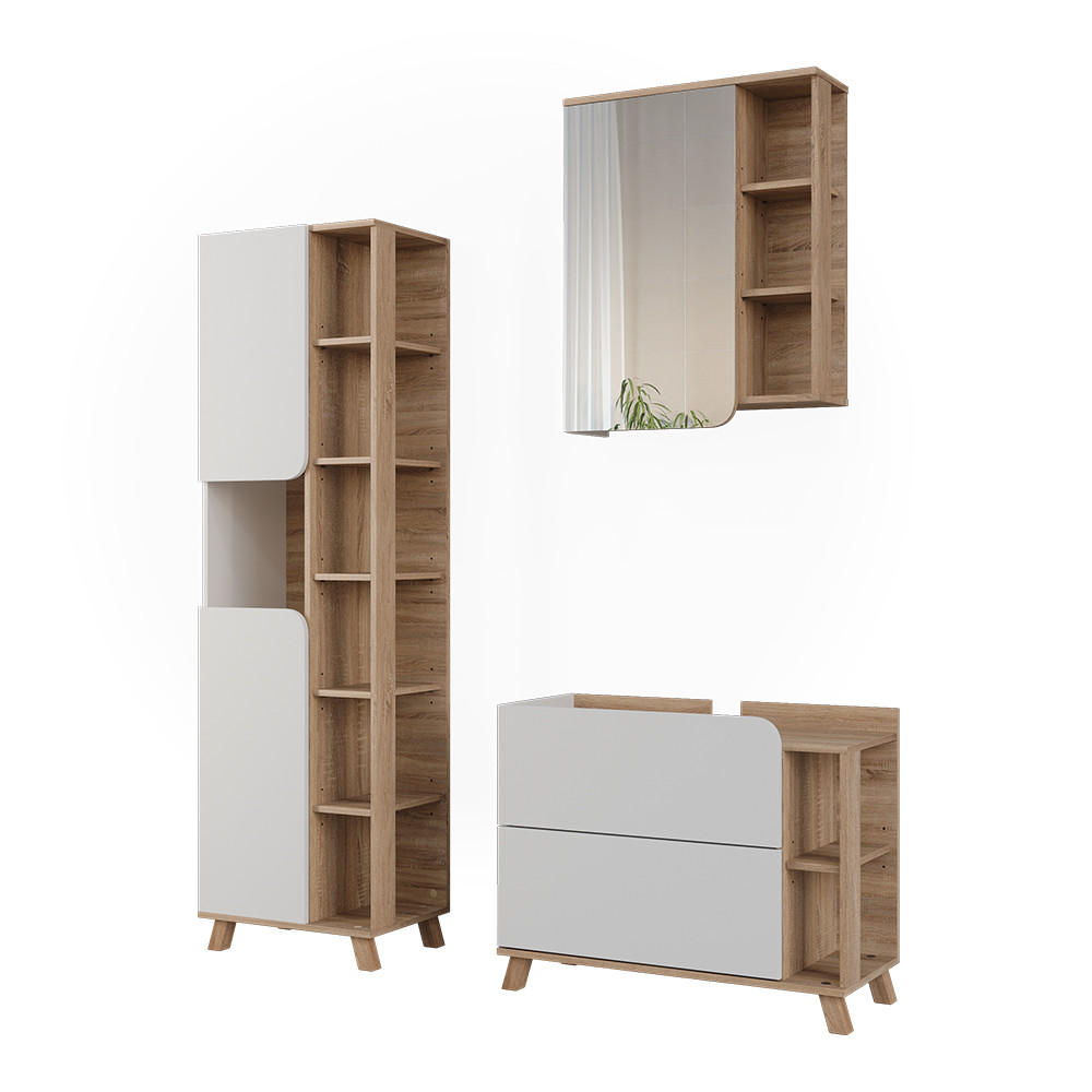 SET MOBILIER BAIE Karen, Alb/Sonoma, 3 piese