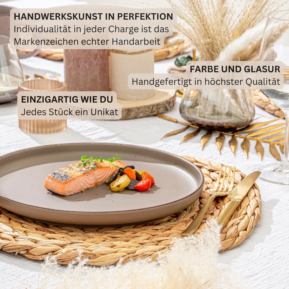 SPEISETELLER BOMBAY ERDFARBEN - 4 teilig aus Steingut - Creme/Braun, Stein (27cm) - Sänger