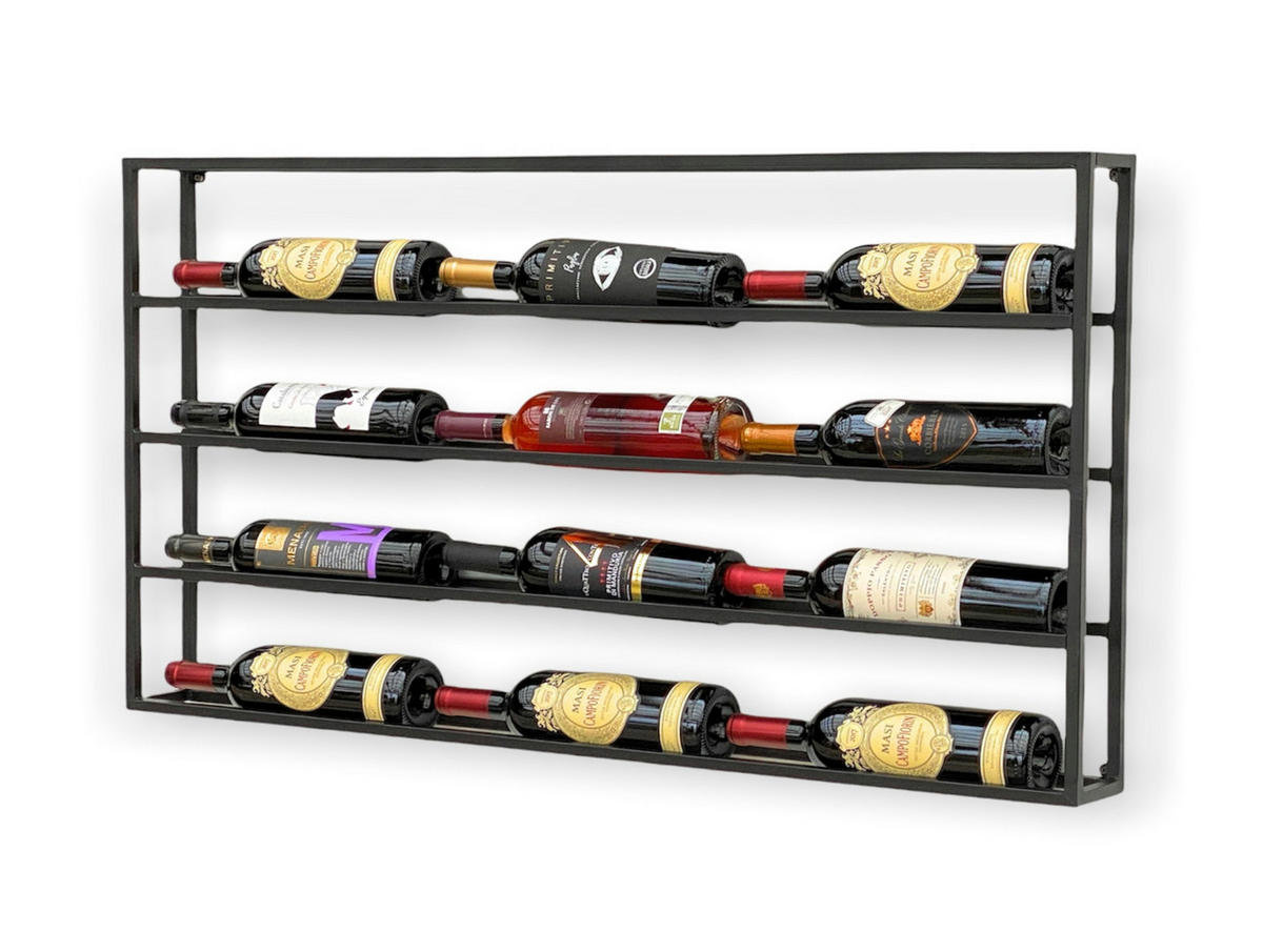 WEINREGAL FÜR 15 Flaschen Metall Wand Schwarz 100 cm - Schwarz, Metall (100/55/9cm) - DanDiBo