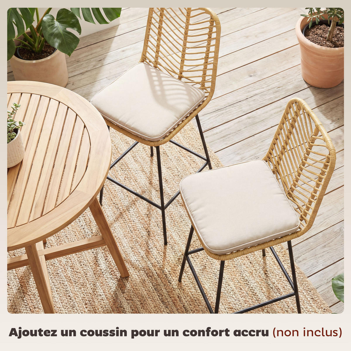 BARHOCKER 2er-Set DE-14715 Boho-Design mit PE-Rattan & Fußstütze Natur - Gelb, Metall (52/102/42.5cm) - ComfortXL