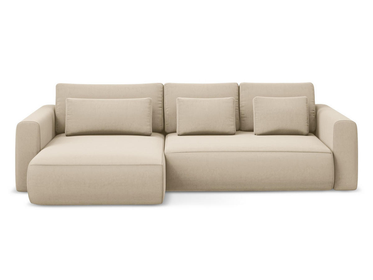 ECKSOFA mit Schlaffunktion Samt Stoff Beige - Beige/Creme, Kunststoff/Textil (149/278cm) - Makamii