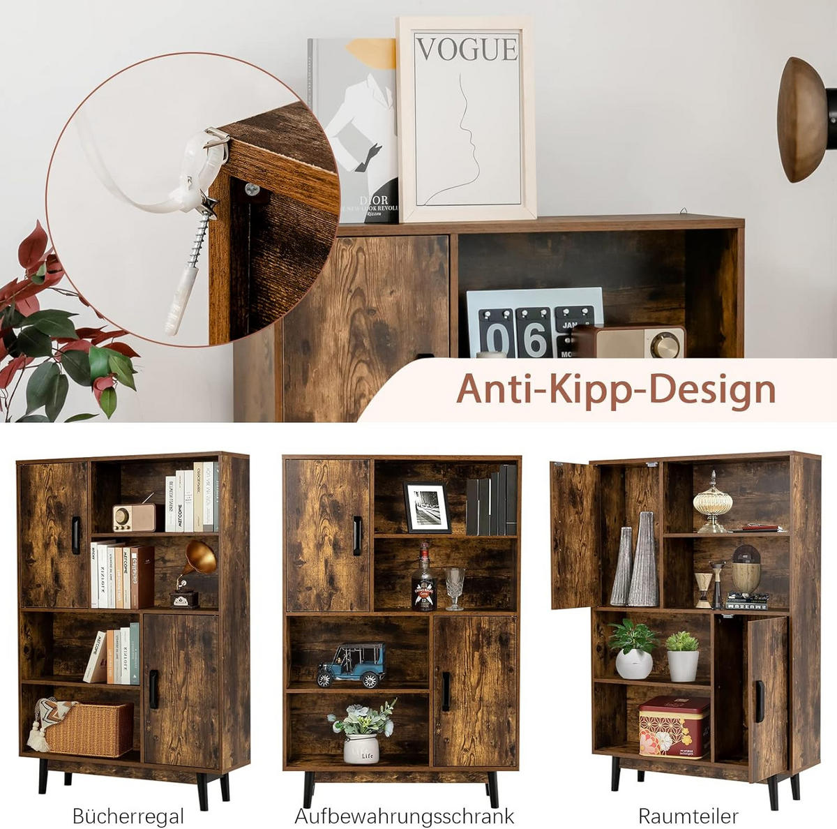 BÜCHERREGAL Braun - Braun, Holz (24/120/80cm) - COSTWAY