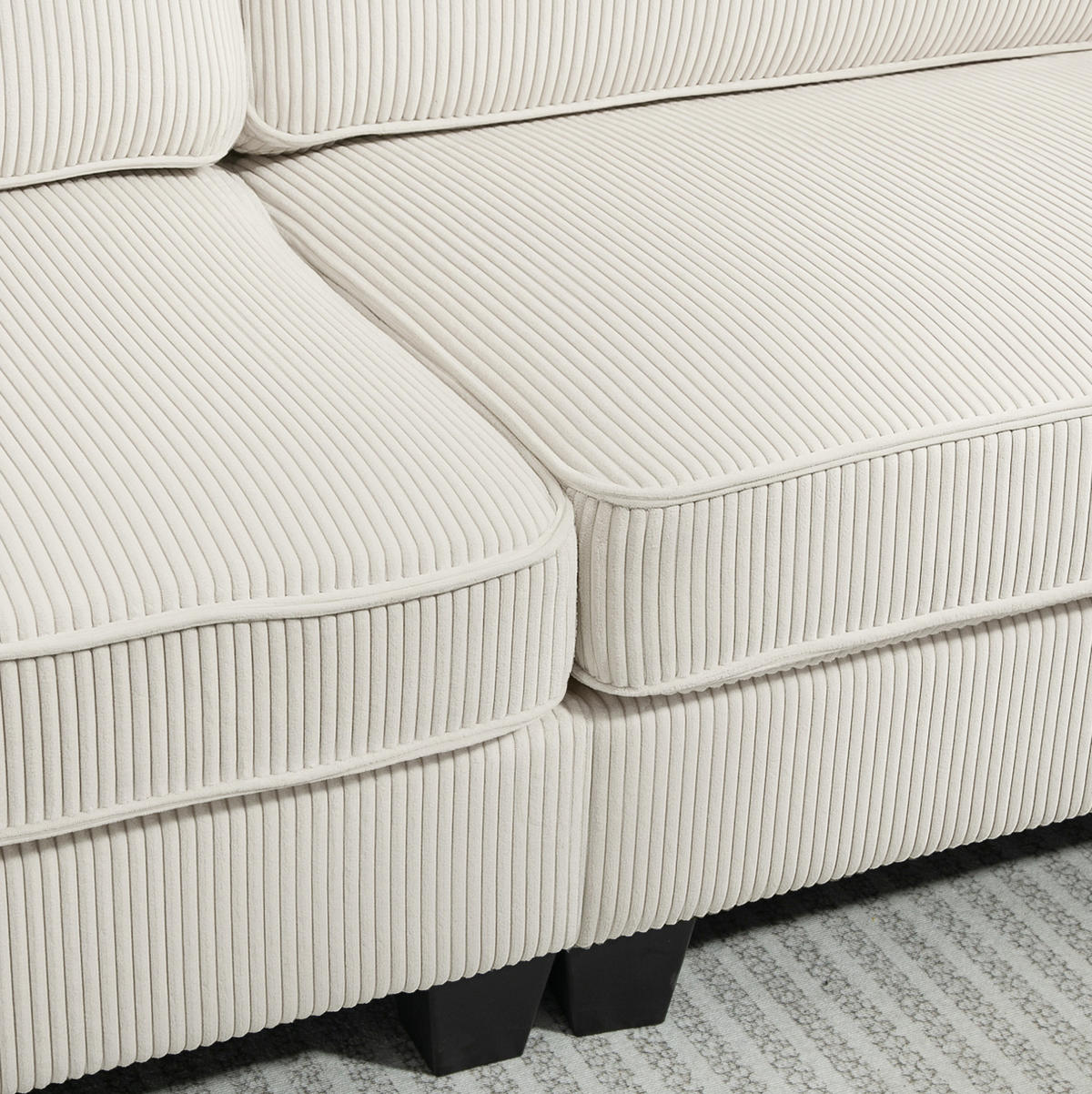 3-SITZER-SOFA 227/84/87 cm mit Federkern, Cordbezug und gepolsterten Armlehnen, Cremeweiß - Weiß, Holzwerkstoff (227/87/84cm) - Redom