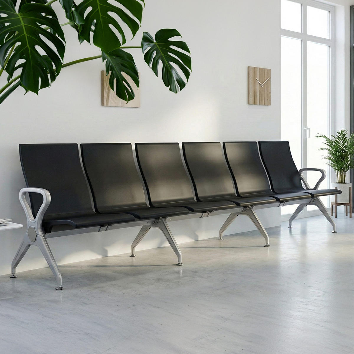 WARTEBANK Erik 6-Sitzer 338x59x89cm Kunststoff Schwarz Sitzbank - Schwarz, Kunststoff (338/89/59cm) - DELUKE