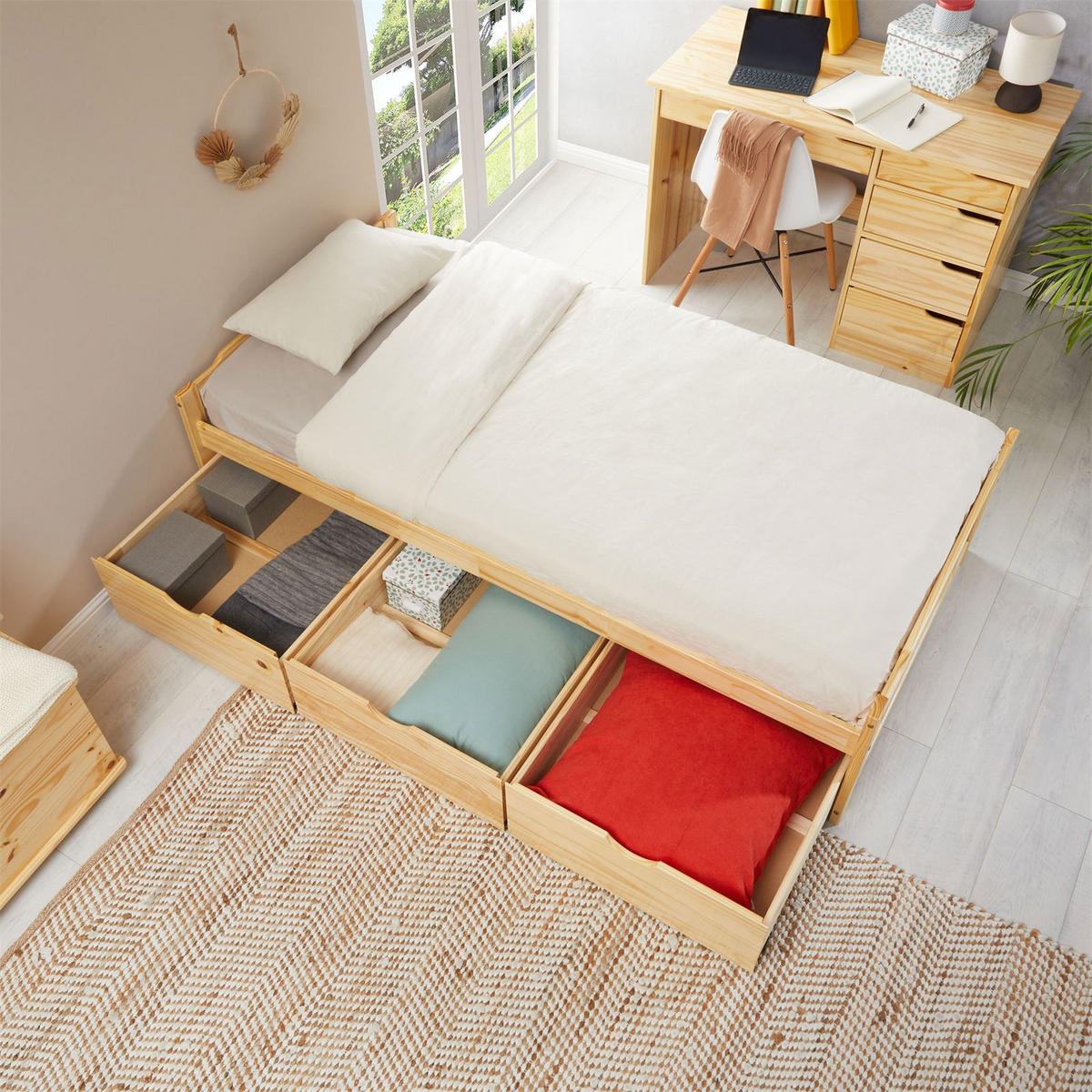 BETT MIT STAURAUM MIA 90X190 CM - Naturfarben, Holz (98/49/195cm) - IDIMEX