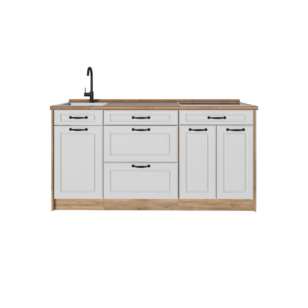 KÜCHENBLOCK R-Line, Weiß Landhaus/Goldkraft Eiche, 160 cm Arbeitsplatte Goldkraft Eiche - Eichefarben/Weiß, Holzwerkstoff (160/81.6/60cm) - Vicco