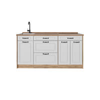 KÜCHENBLOCK R-Line, Weiß Landhaus/Goldkraft Eiche, 160 cm Arbeitsplatte Goldkraft Eiche - Eichefarben/Weiß, Holzwerkstoff (160/81.6/60cm) - Vicco