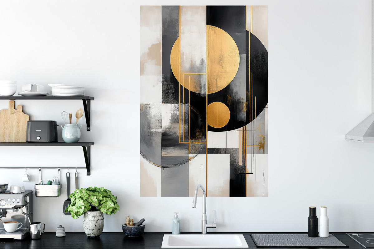 WANDTATTOO Abstrakt - Gold - Silber - Formen - Ästhetisch - Modern 80x120 cm - Goldfarben, Kunststoff (80/120/0.1cm) - MuchoWow