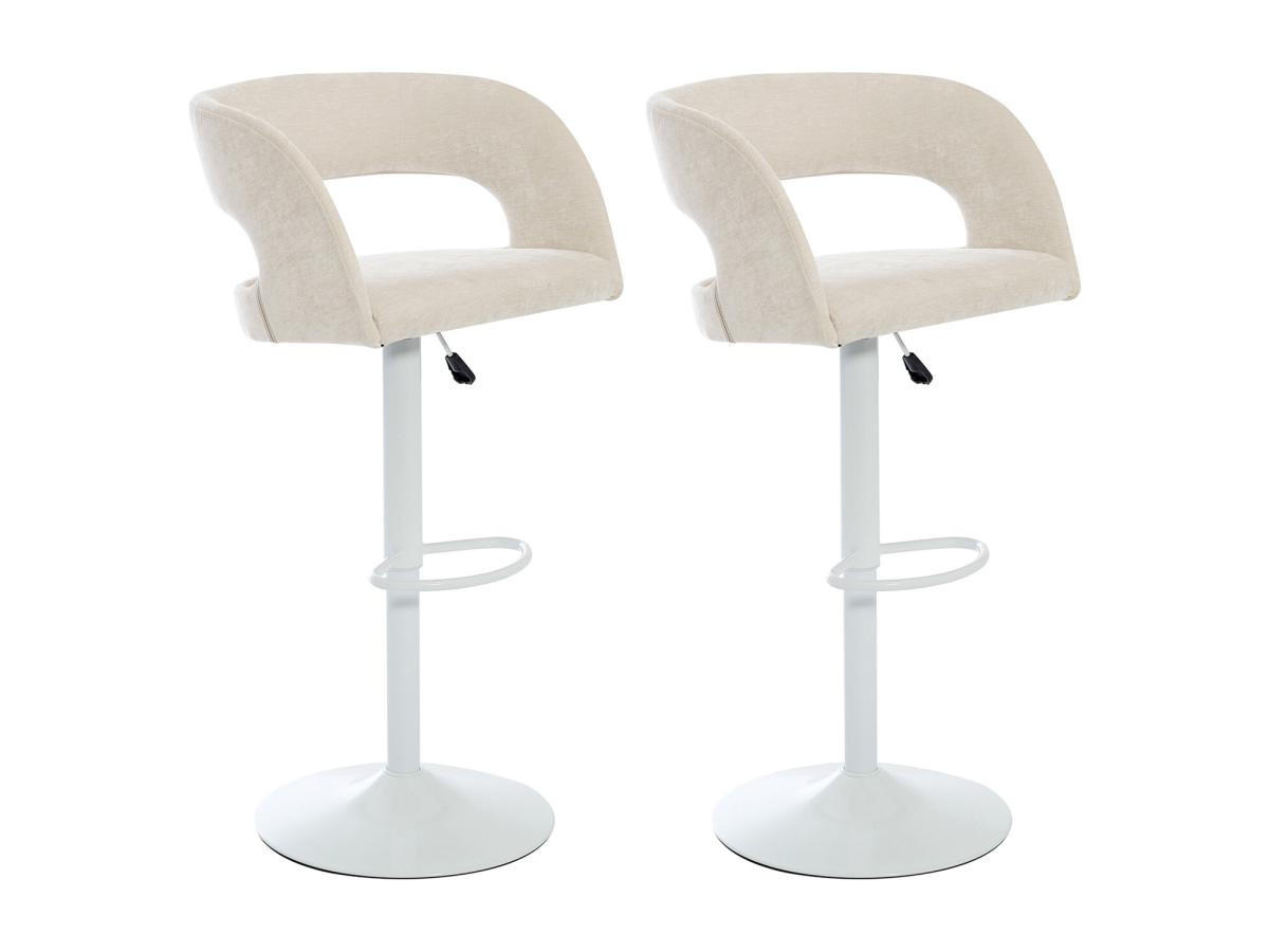 BARHOCKER 2er-Set höhenverstellbar - Stoff & weißes Metall - Cremefarben - LAJUNIA - Creme, Textil (52.5/108.5/53cm) - Vente-Unique