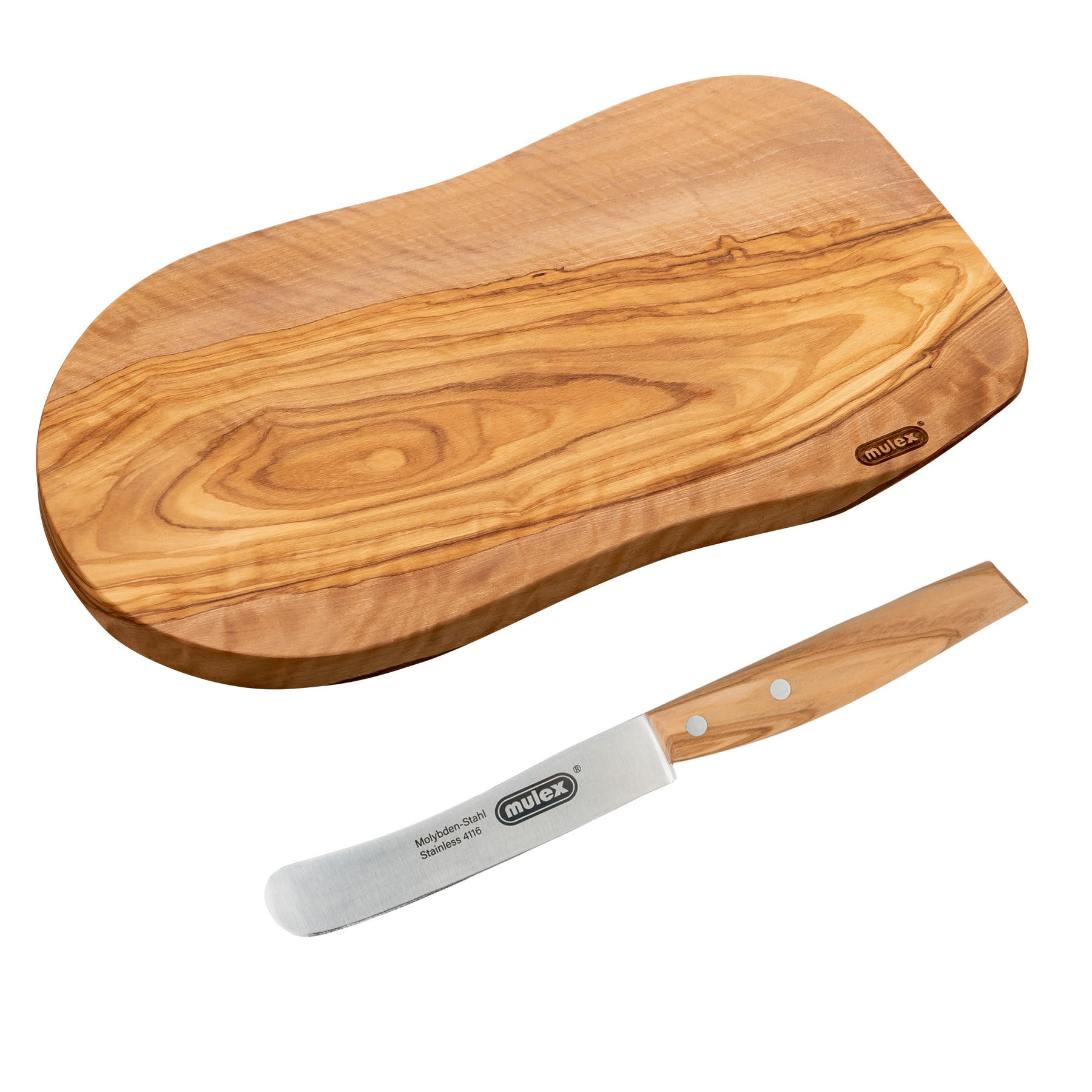 SCHNEIDEBRETT Toscana und Buckelsmesser mit gerader Klinge - Naturfarben, Holz (18/29cm) - Mulex