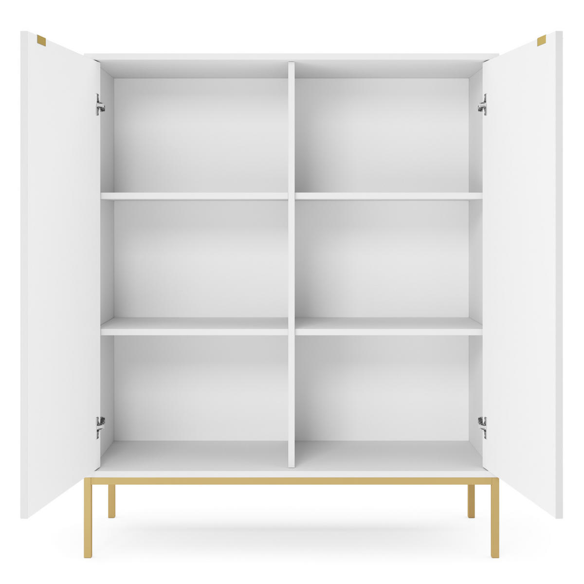 HIGHBOARD STELLARE 104/125/39 cm mit 2 Türen Weiß - Goldfarben/Weiß, Holzwerkstoff (104/125/39cm) - MASSENO