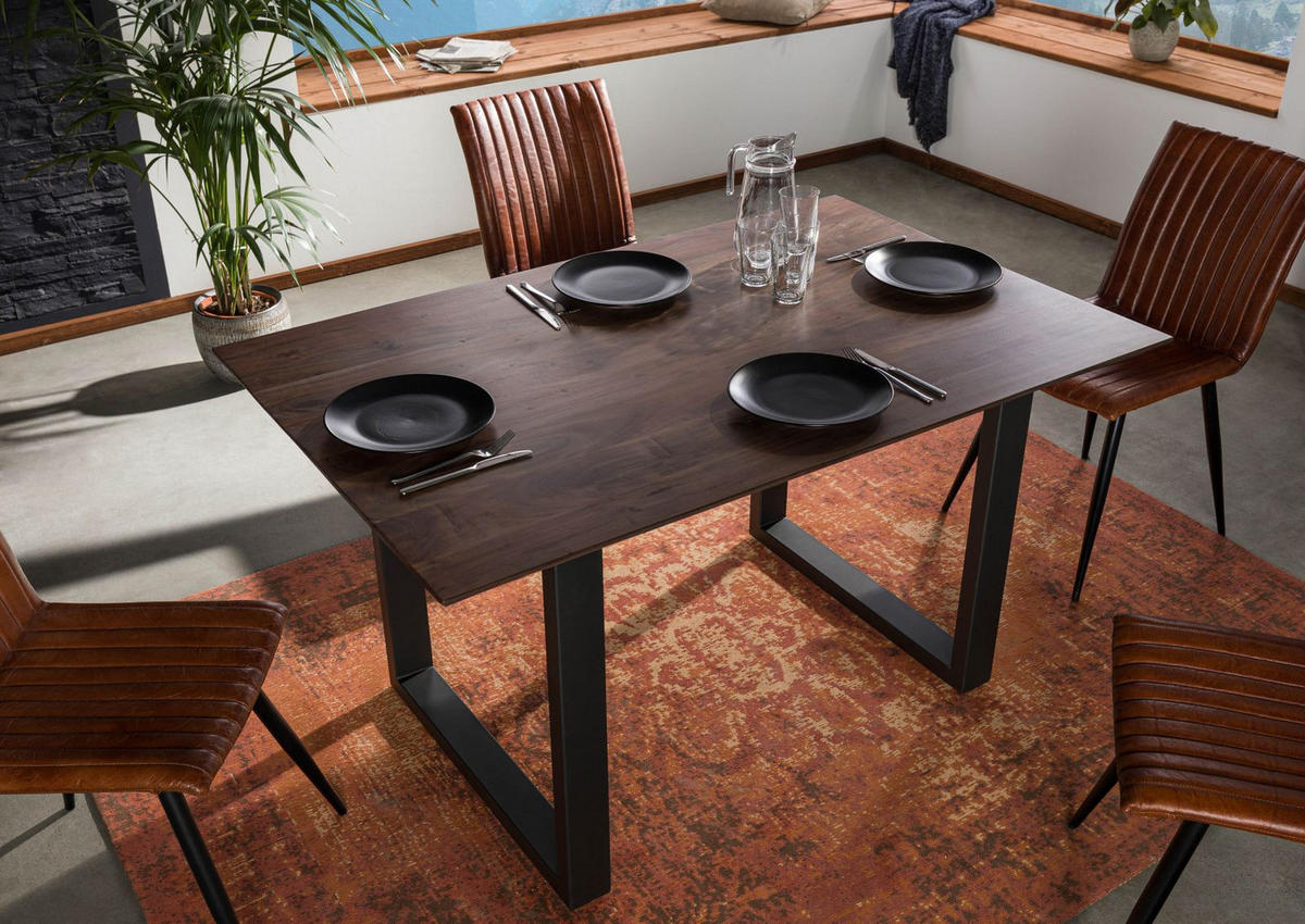 ESSTISCH Akazie 140x90 grau lackiert / U-Beine anth. matt SWISS EDGE - Anthrazit/Grau, Holz (140/90/76cm) - Massivmoebel24