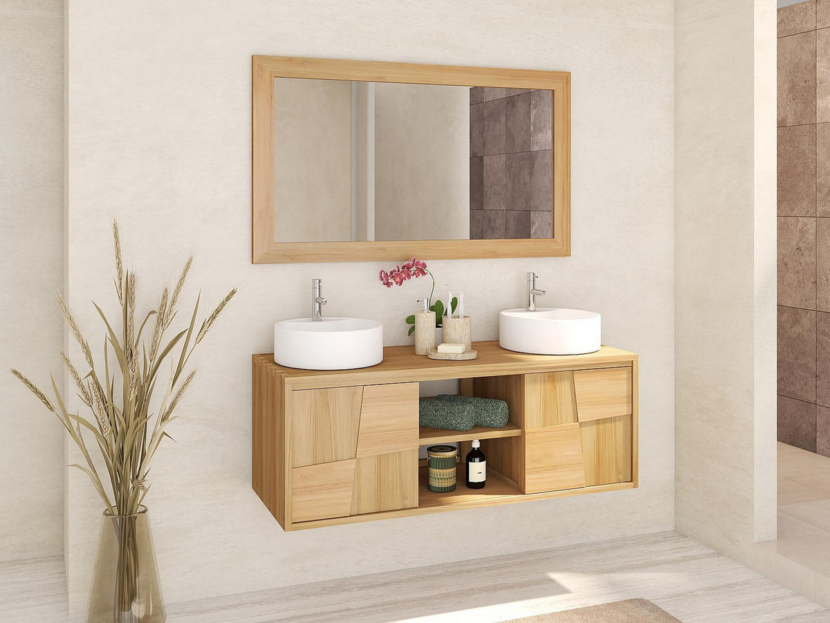 WASCHBECKENUNTERSCHRANK - 120 cm x 50 cm - holz - naturfarben hell Sumbawa - Naturfarben, Holz (120/45/50cm) - Vente-Unique